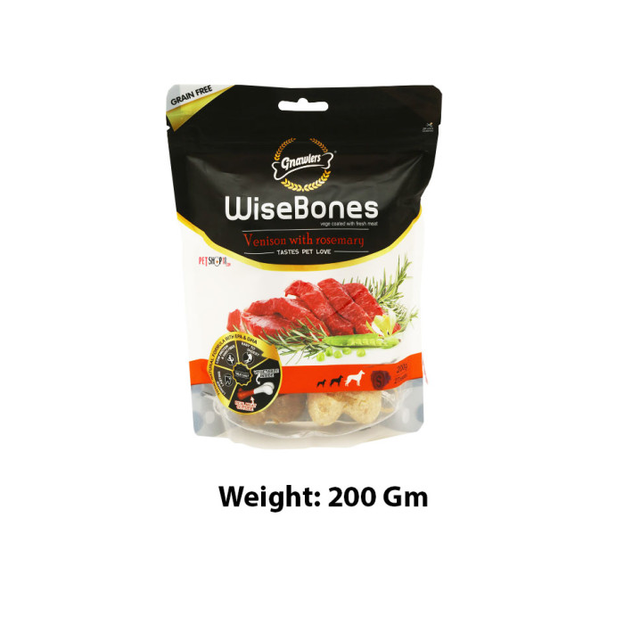 Gnawlers Dog Treats Small Breed Wise Bone Venison With Rosemary 200 Gm