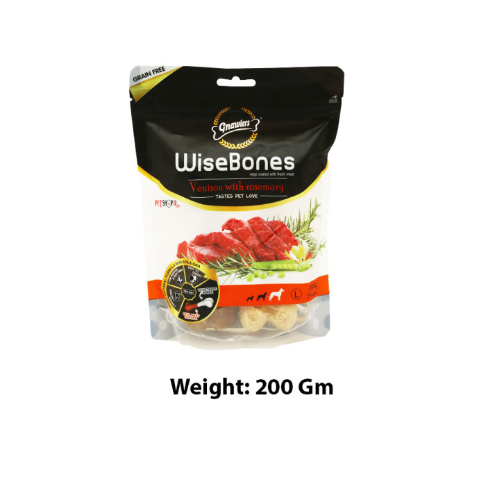 Gnawlers Dog Treats Large Breed Wise Bone Venison With Rosemary 200 Gm