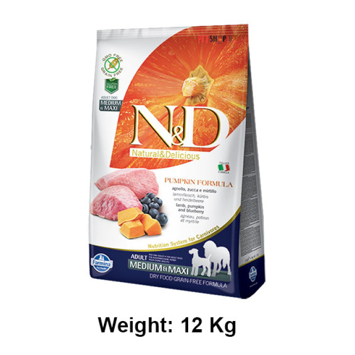 Farmina ND Medium And Maxi Adult Dog Food Pumpkin Lamb And Blueberry Grain Free 12 Kg