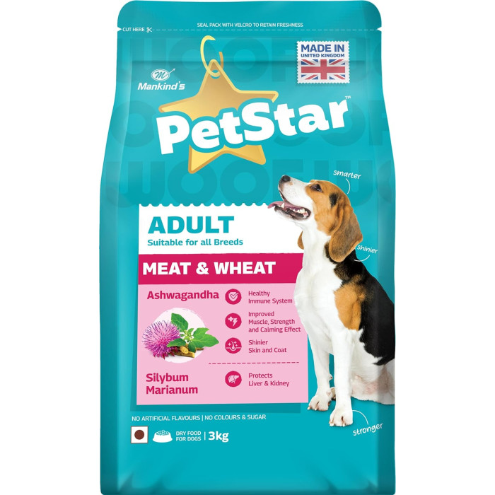 Mankinds Petstar Adult Dog Food Meat And Wheat 3 Kg