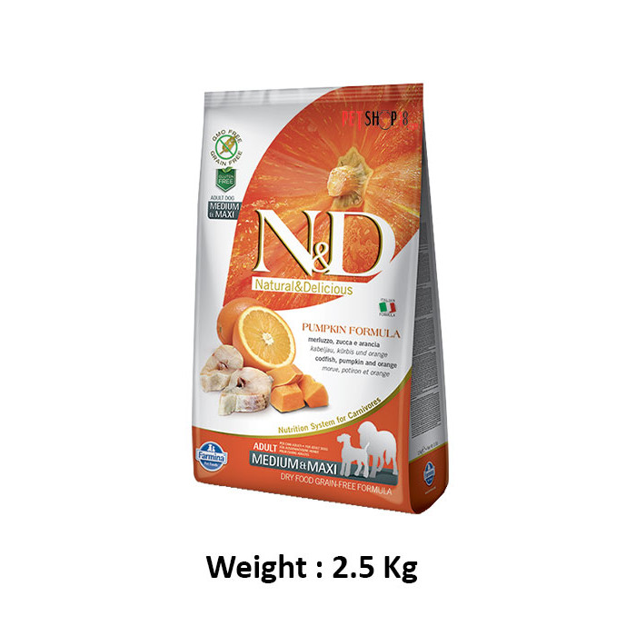 Farmina ND Medium And Maxi Adult Dog Food Pumpkin Codfish And Orange Grain Free 2.5 Kg