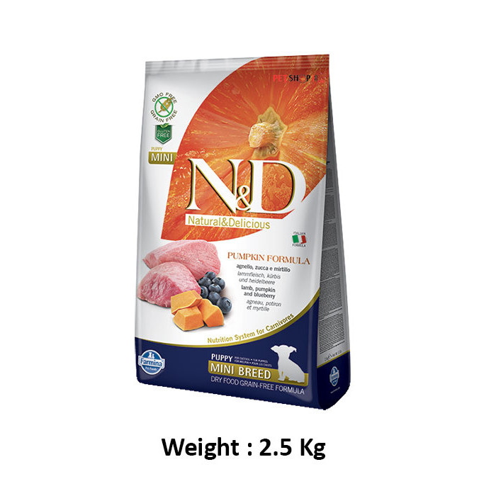 Farmina ND Mini Puppy Food Pumpkin Lamb And Blueberry Grain Free 2.5 Kg
