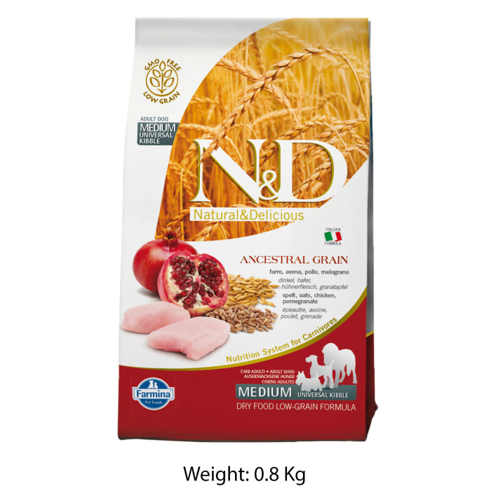 Farmina ND Medium Adult Dog Food Chicken And Pomegranate Low Grain 800 Gm
