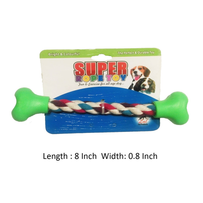 Super Dog Dog Toy Cotton Rope With Plastic End Bone Small
