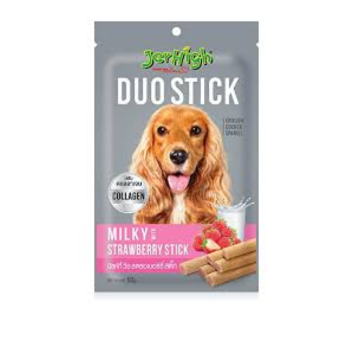 Jerhigh Dog Treats Duo Stick Milky With Strawberry 50 Gm