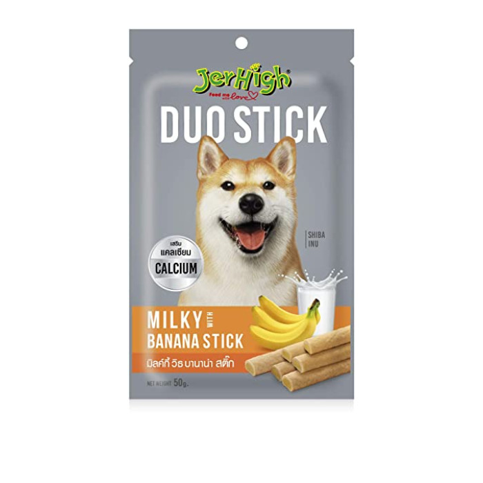 Jerhigh Dog Treats Duo Stick Milky With Banana 50 Gm