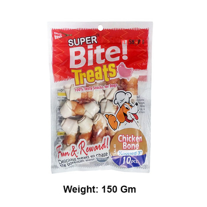 Super Bite Dog Treats Knotted Chicken Bone 3 Inch 10 In 1