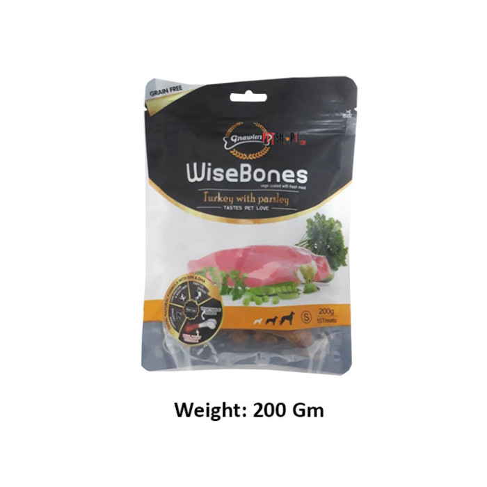 Gnawlers Dog Treats Small Breed Wise Bone Turkey With Parsley 200 Gm