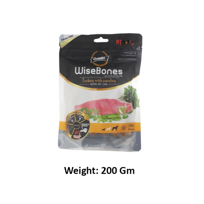 Gnawlers Dog Treats Medium Breed Wise Bone Turkey With Parsley 200 Gm