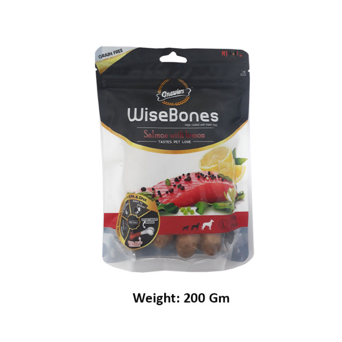 Gnawlers Dog Treats Large Breed Wise Bone Salmon With Lemon 200 Gm