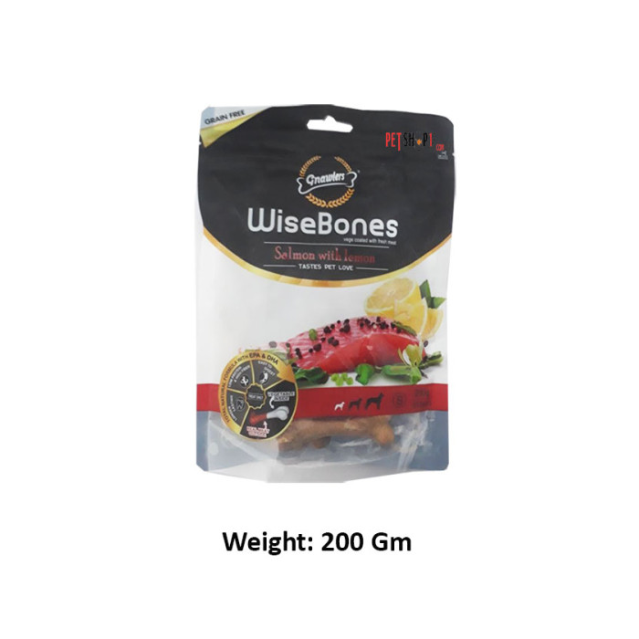 Gnawlers Dog Treats Small Breed Wise Bone Salmon With Lemon 200 Gm